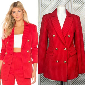 C/MEO Collective Go From Here Double Breasted Red Pinstripe Blazer Size Small